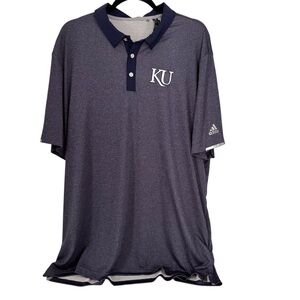Adidas Kansas Jayhawks KU Polo Shirt Men’s 2XL Heather Blue Short Sleeve Golf